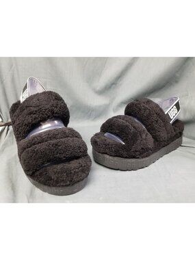 UGG Australia Fluff Yeah Slides Black Women's Size 8 NEW IN BOX!